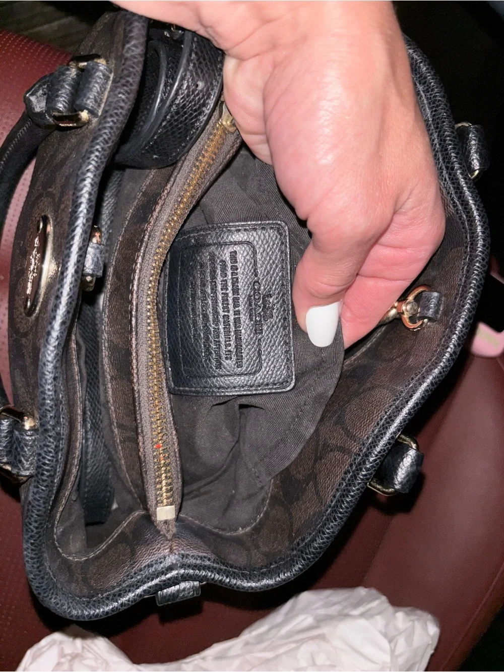 Coach Brown Signature Satchel with Black Handles